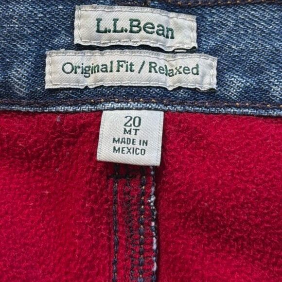 LL Bean Original Fit Relaxed Hi Rise Red Fleece Lined Blue Jeans Sz 20 M/T - Picture 11 of 15